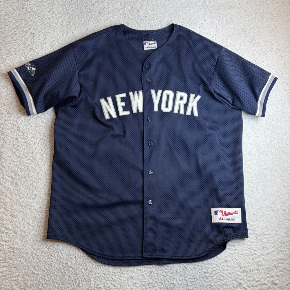 Vintageb Majestic New York Yankees Mesh Batting Practice Jersey Blue Mens XL USA